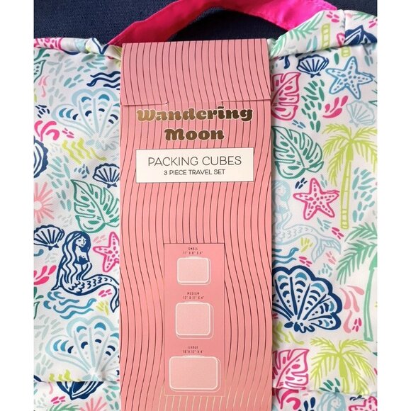WONDERING MOON 3-Pc Packing Cube Set Seashell Mermaid Palms TRAVELER Gift Travel - Picture 2 of 5